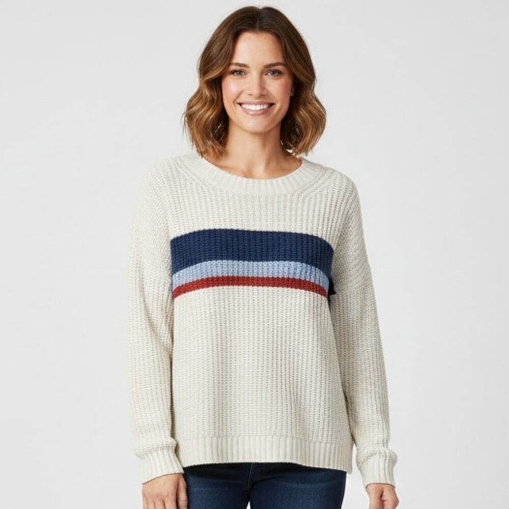 American Eagle Womens L Cable Knit Striped Crew Neck Oversized Sweater Pullover